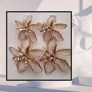 White Enamel & Gold Floral Statement Stud Earrings - NWT